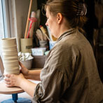 Sally Bertram at work in her studio 2019